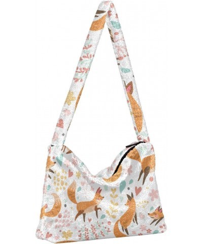 Cute Foxes Flowers Shoulder Tote Bags for Women Furry Crossbody bag Hobo Handbag Purses for Traveling Working Shopping $11.12...