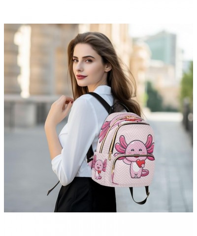 Backpack Purse for Women Valentine's Day Cute Axolotl, Mini Fashion Backpack Red Heart Lightweight Casual Daypack Shoulder Ba...