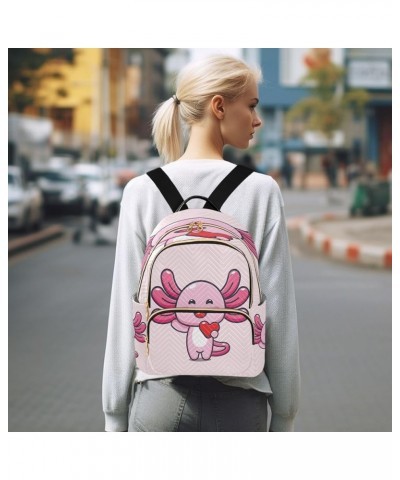 Backpack Purse for Women Valentine's Day Cute Axolotl, Mini Fashion Backpack Red Heart Lightweight Casual Daypack Shoulder Ba...