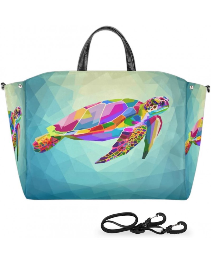 Sea Turtle Geometric Blue Large Tote Bag Women Should Bag Extra Large Tote Bags Waterproof Big Crossbody Tote Bag with inner ...