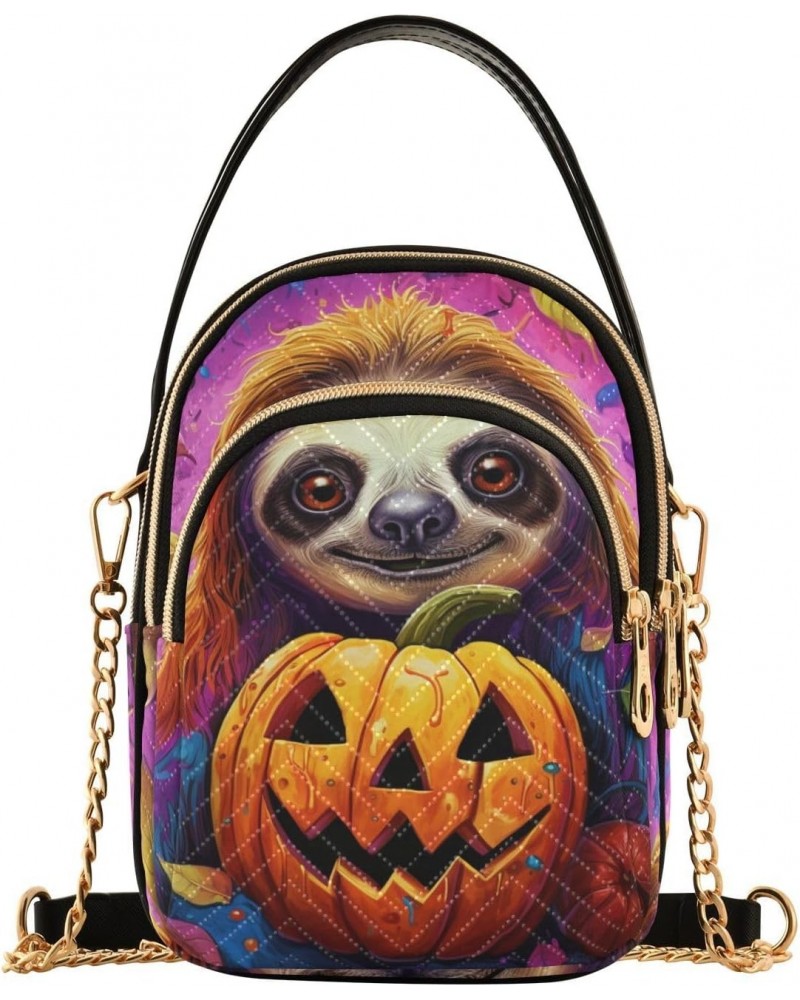 Fantasy Sloth Pumpkin Women's Sling Bags, Fashion Crossbody Handbags Purse with Chain Strap Top handle 5.91×3.15×8.27 Inches ...