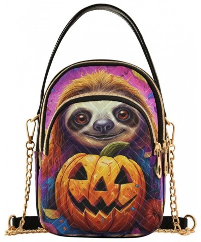 Fantasy Sloth Pumpkin Women's Sling Bags, Fashion Crossbody Handbags Purse with Chain Strap Top handle 5.91×3.15×8.27 Inches ...