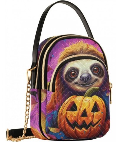 Fantasy Sloth Pumpkin Women's Sling Bags, Fashion Crossbody Handbags Purse with Chain Strap Top handle 5.91×3.15×8.27 Inches ...