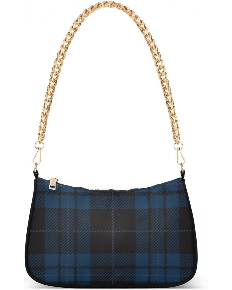 Black and Blue Tartan Plaid Shoulder Bags for Women Small Handbags Mini Clutch Purse $14.70 Shoulder Bags