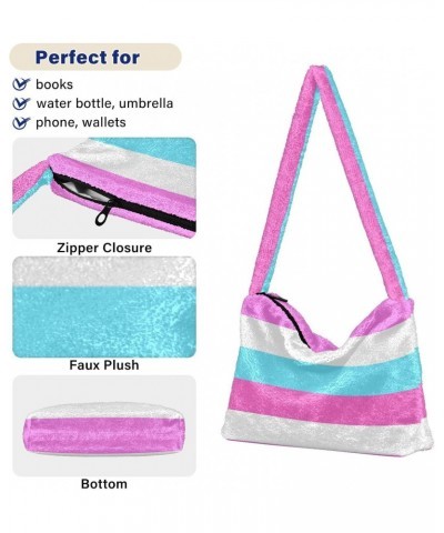 Women Boho Handbag Horizontal Lines Pink White Blue Underarm Bag Tote Bag Shoulder Bag Crossbody Bag Fluffy Cell Phone Purse ...