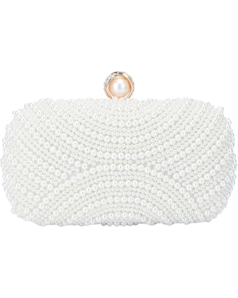 Pearl Clutch Purses for Women Wedding Crystal Beaded Evening Handbags with Pearl Chain White-a $12.99 Evening Bags