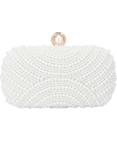 Pearl Clutch Purses for Women Wedding Crystal Beaded Evening Handbags with Pearl Chain White-a $12.99 Evening Bags