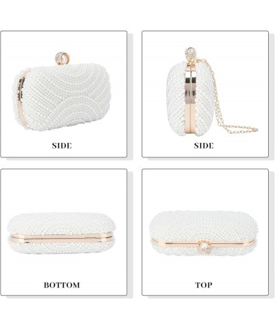 Pearl Clutch Purses for Women Wedding Crystal Beaded Evening Handbags with Pearl Chain White-a $12.99 Evening Bags