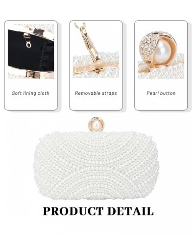 Pearl Clutch Purses for Women Wedding Crystal Beaded Evening Handbags with Pearl Chain White-a $12.99 Evening Bags