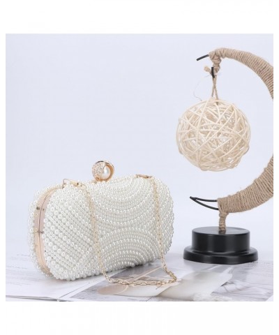 Pearl Clutch Purses for Women Wedding Crystal Beaded Evening Handbags with Pearl Chain White-a $12.99 Evening Bags