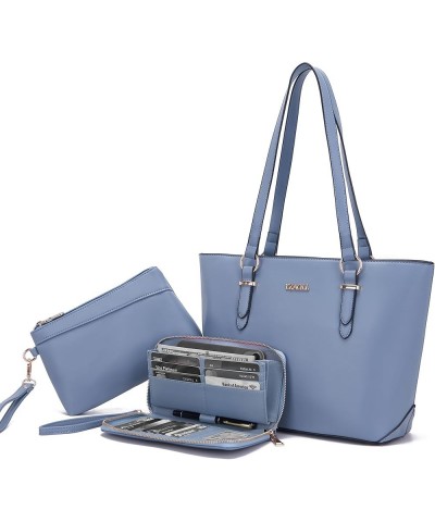 Purses for Women Faux Leather Medium Large Tote Satchel Shoulder Purse Handbag Wallet set Za-blue $25.36 Totes