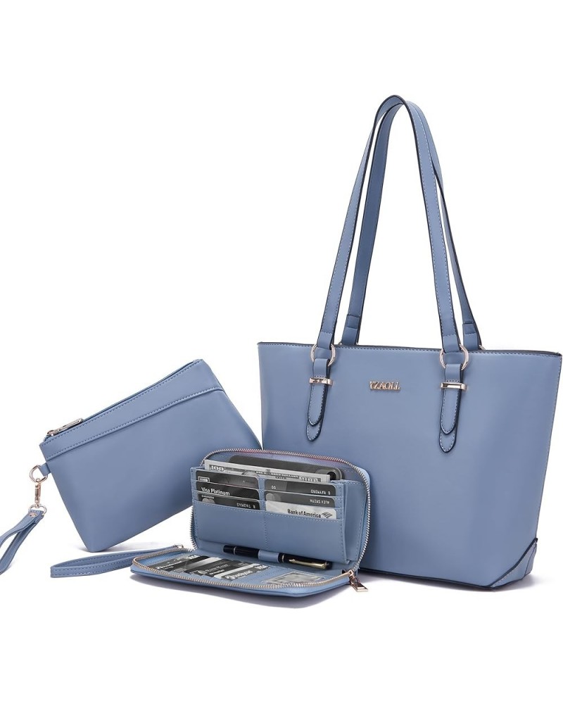 Purses for Women Faux Leather Medium Large Tote Satchel Shoulder Purse Handbag Wallet set Za-blue $25.36 Totes