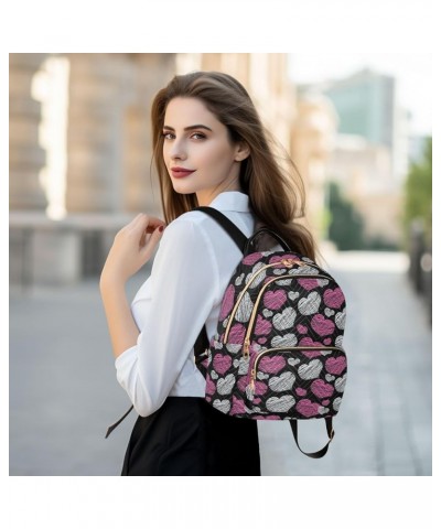 Backpack Purse for Women Valentine's Day Hearts, Mini Fashion Backpack Retro Pink White Lightweight Casual Daypack Shoulder B...