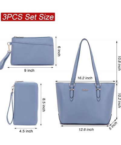 Purses for Women Faux Leather Medium Large Tote Satchel Shoulder Purse Handbag Wallet set Za-blue $25.36 Totes