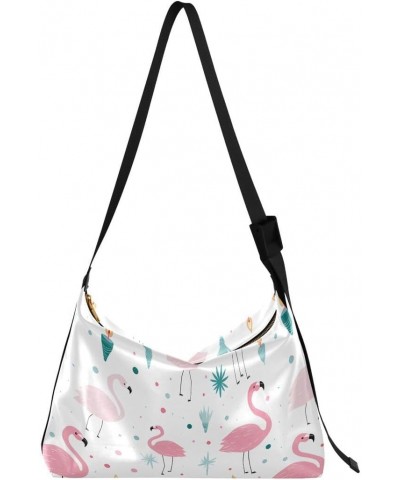 Polka Dot Flamingo Bird Women's Leather Hobo Handbag Shoulder Bag Crossbody Casual Large Tote Bag Purse $18.14 Totes