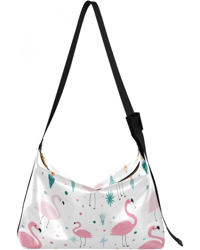 Polka Dot Flamingo Bird Women's Leather Hobo Handbag Shoulder Bag Crossbody Casual Large Tote Bag Purse $18.14 Totes