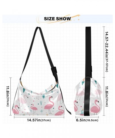 Polka Dot Flamingo Bird Women's Leather Hobo Handbag Shoulder Bag Crossbody Casual Large Tote Bag Purse $18.14 Totes