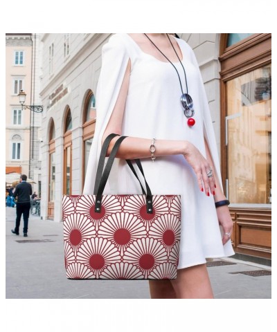 Womens Handbag Japanese Chrysanthemum Flower Pattern Leather Tote Bag Top Handle Satchel Bags For Lady $19.94 Totes