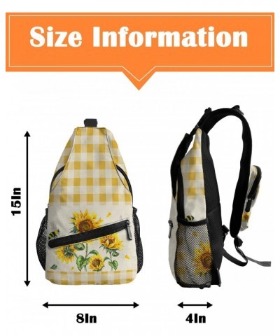 Sling Bag Crossbody Bag for Women Men Farm Flower Sunflower Honey Bee Yellow Plaid Waterproof Hiking Backpack Lightweight Che...