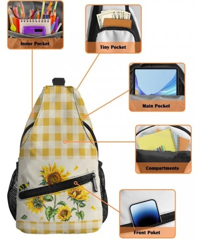 Sling Bag Crossbody Bag for Women Men Farm Flower Sunflower Honey Bee Yellow Plaid Waterproof Hiking Backpack Lightweight Che...