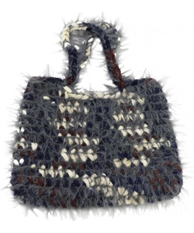 Women's Plush HandBag Cute Handmade Woven Handbag unique totes shaggy purses for women Navy $11.79 Handbags