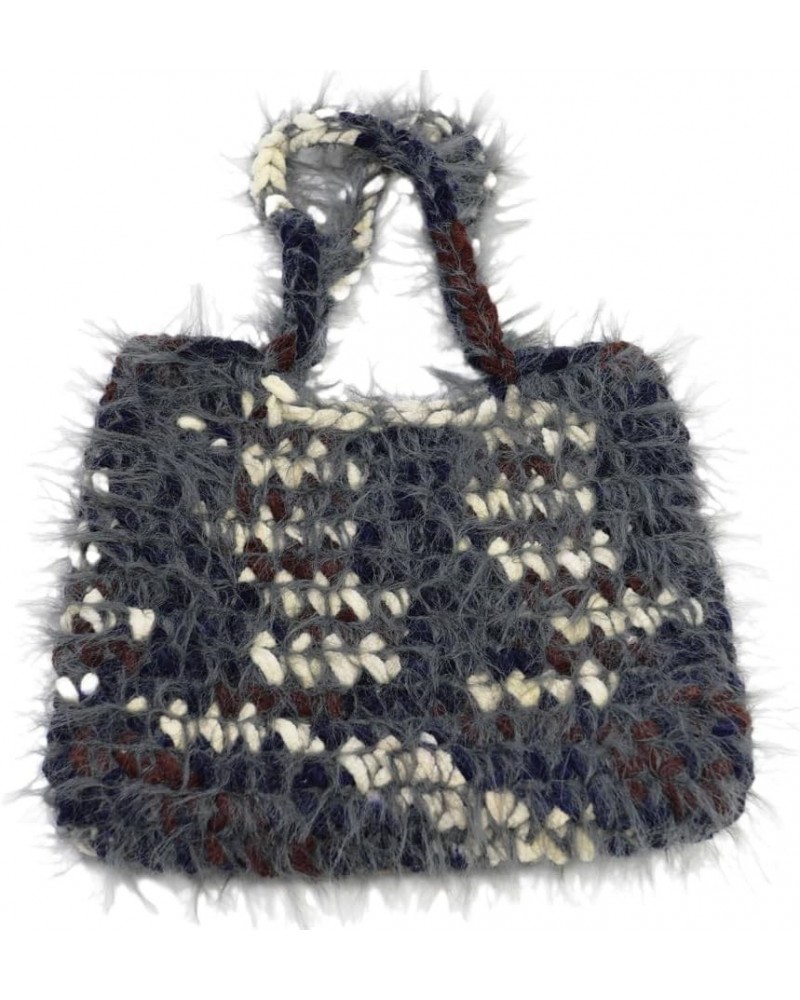 Women's Plush HandBag Cute Handmade Woven Handbag unique totes shaggy purses for women Navy $11.79 Handbags