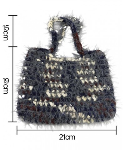 Women's Plush HandBag Cute Handmade Woven Handbag unique totes shaggy purses for women Navy $11.79 Handbags