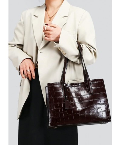 Women Crocodile Pattern Handbag Vintage Shoulder Bag Satchel Purse Coffee 1 $21.59 Satchels