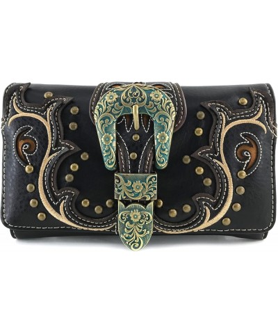 Patina Girl Western Bronze Floral Buckle Conceal Carry Handbag Purse Tote and Strap Wallet Black Wallet Only $13.70 Totes