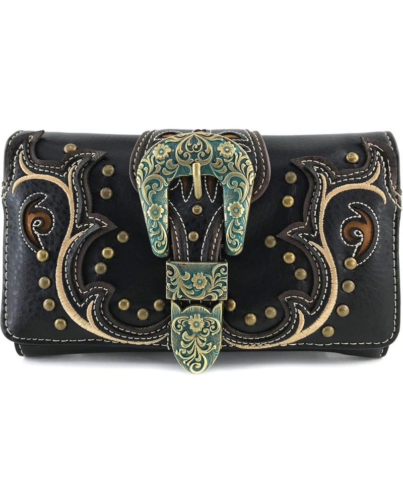 Patina Girl Western Bronze Floral Buckle Conceal Carry Handbag Purse Tote and Strap Wallet Black Wallet Only $13.70 Totes