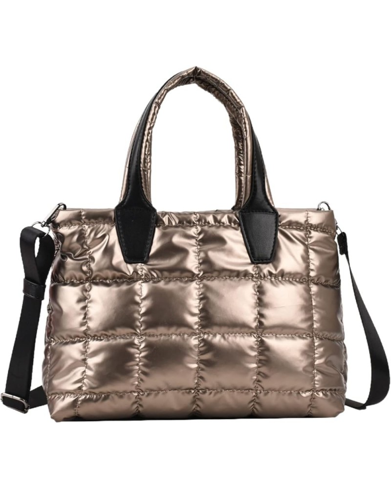 Puffer Tote Bag for Women-Soft and Waterproof Small Tote Bag for Daily Leisure Champagne $17.12 Crossbody Bags