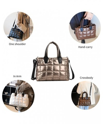 Puffer Tote Bag for Women-Soft and Waterproof Small Tote Bag for Daily Leisure Champagne $17.12 Crossbody Bags