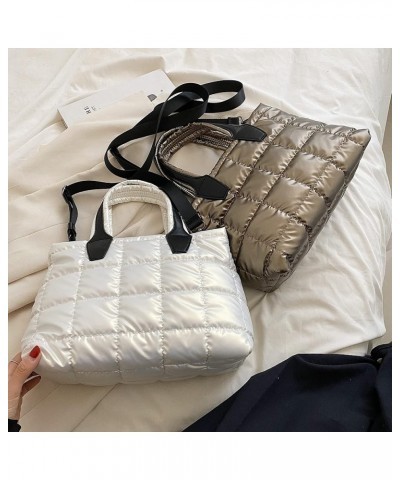 Puffer Tote Bag for Women-Soft and Waterproof Small Tote Bag for Daily Leisure Champagne $17.12 Crossbody Bags