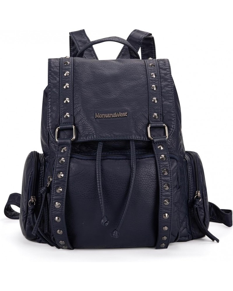 Rivet Vegan Leather Backpack for Women, Casual Daypack Shoulder Bag Purse with Hook for Travel Rivets Navy $10.25 Backpacks