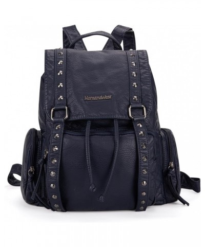 Rivet Vegan Leather Backpack for Women, Casual Daypack Shoulder Bag Purse with Hook for Travel Rivets Navy $10.25 Backpacks