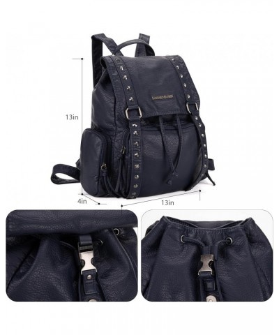 Rivet Vegan Leather Backpack for Women, Casual Daypack Shoulder Bag Purse with Hook for Travel Rivets Navy $10.25 Backpacks