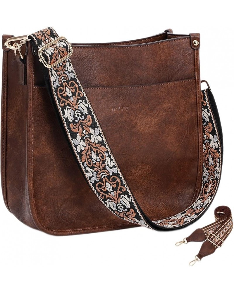 Leather Crossbody Bags for Women Trendy Shoulder Bag Crossbody Purse for Women with 2PCS Adjustable Guitar Strap Hk26-brownco...