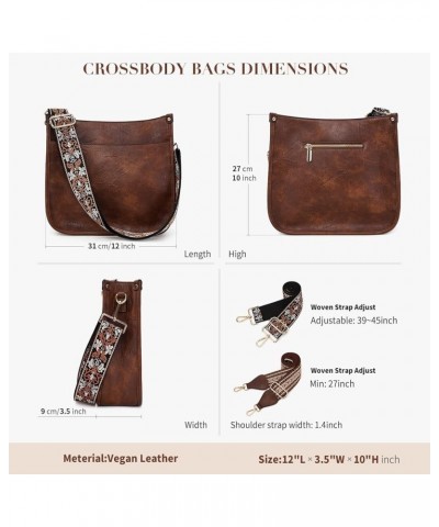 Leather Crossbody Bags for Women Trendy Shoulder Bag Crossbody Purse for Women with 2PCS Adjustable Guitar Strap Hk26-brownco...