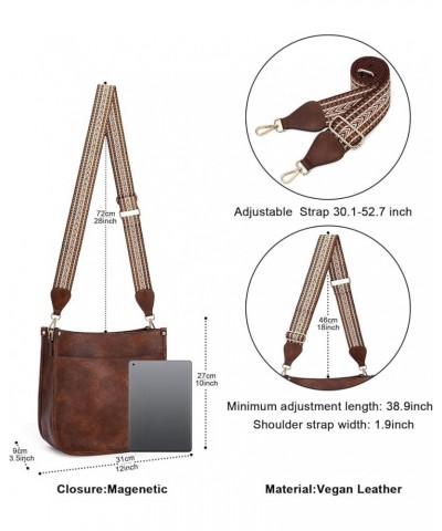 Leather Crossbody Bags for Women Trendy Shoulder Bag Crossbody Purse for Women with 2PCS Adjustable Guitar Strap Hk26-brownco...