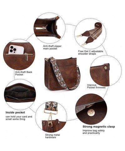 Leather Crossbody Bags for Women Trendy Shoulder Bag Crossbody Purse for Women with 2PCS Adjustable Guitar Strap Hk26-brownco...