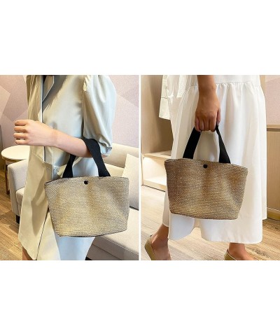 Women Fashion Woven Straw Tote Bag Seaside Beach Vacation Handbag Straw Purse Black $10.06 Totes