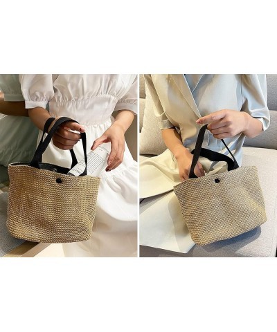 Women Fashion Woven Straw Tote Bag Seaside Beach Vacation Handbag Straw Purse Black $10.06 Totes