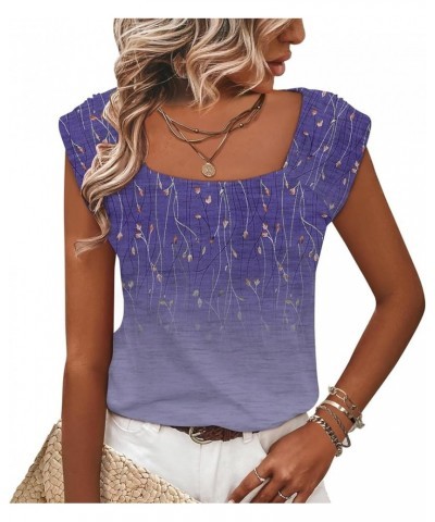 Womens Tank Tops Sleeveless Floral Printed Basic Tops Square Neck 2024 Summer Work Shirt Going Out Tank Tops 3-purple $5.84 C...