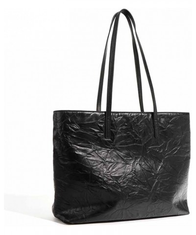 Style Cow Leather Woman Bag Casual Tote Bags Handbag Shoulder Bag Black $66.11 Totes