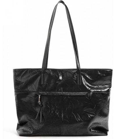 Style Cow Leather Woman Bag Casual Tote Bags Handbag Shoulder Bag Black $66.11 Totes