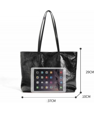 Style Cow Leather Woman Bag Casual Tote Bags Handbag Shoulder Bag Black $66.11 Totes