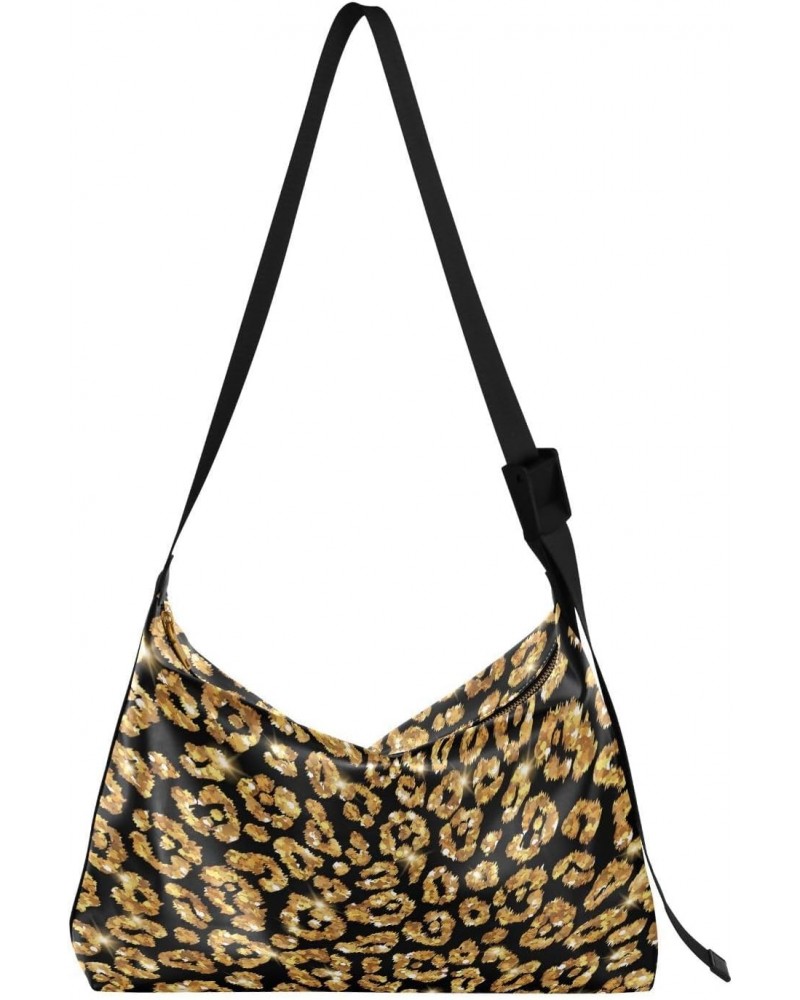 Gold Leopard Print Hobo Crossbody Bags for Women Leather Large Shoulder Bag Cross Body Glitter Fur Pattern Trendy Womens Tote...