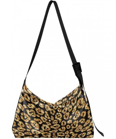 Gold Leopard Print Hobo Crossbody Bags for Women Leather Large Shoulder Bag Cross Body Glitter Fur Pattern Trendy Womens Tote...