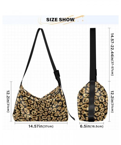 Gold Leopard Print Hobo Crossbody Bags for Women Leather Large Shoulder Bag Cross Body Glitter Fur Pattern Trendy Womens Tote...