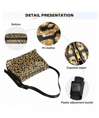 Gold Leopard Print Hobo Crossbody Bags for Women Leather Large Shoulder Bag Cross Body Glitter Fur Pattern Trendy Womens Tote...